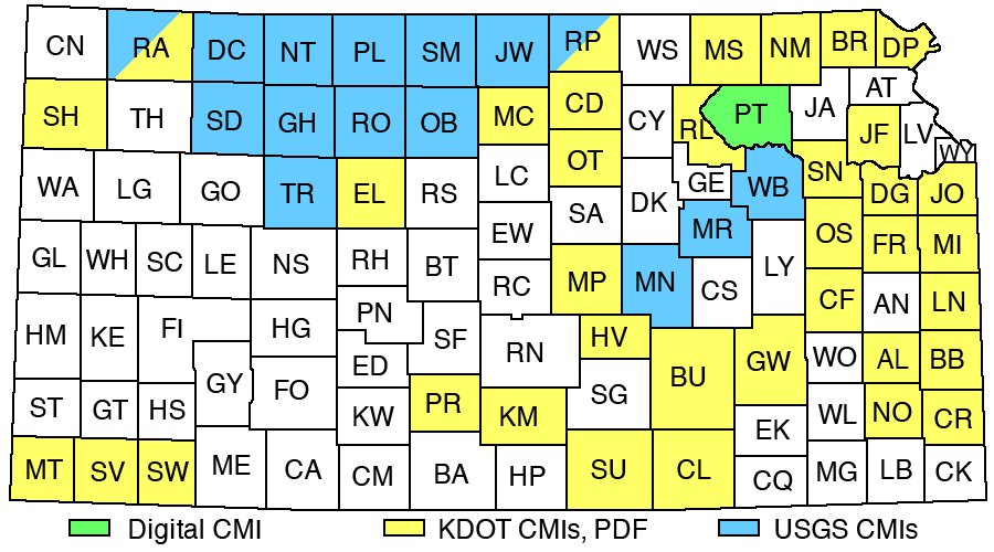 Map of Kansas showing counties placed online.