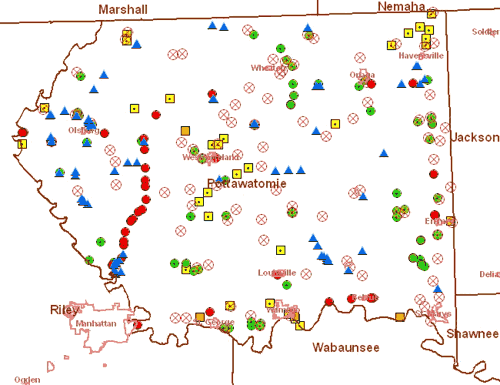 sample map of locations in Pottawatomie County