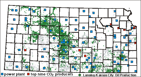 Map of Kansas showing power plant locations