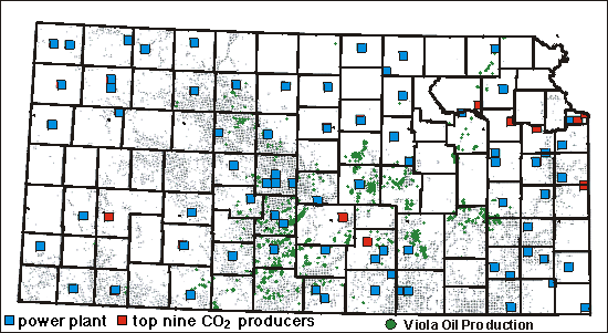 Map of Kansas showing power plant locations