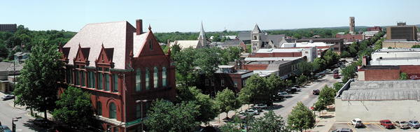 Downtown Lawrence; view of History Museum and Massachusetts Street