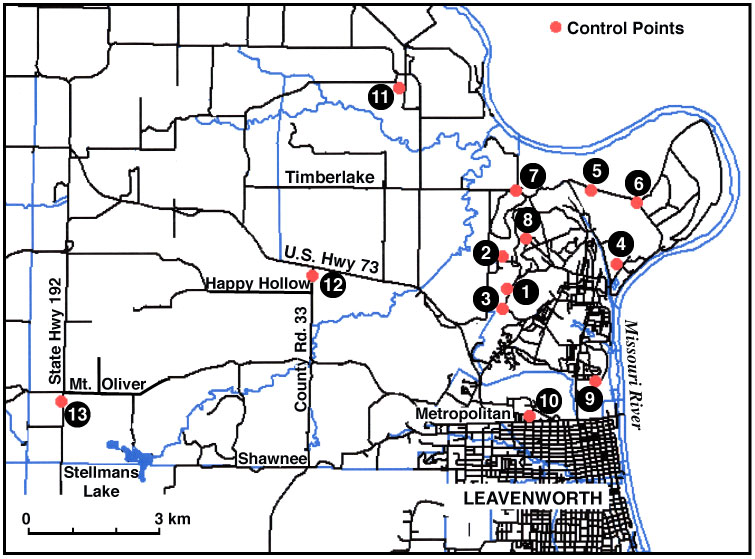 Map showing ground control points