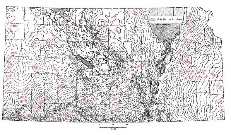 Map of Kansas with detailed contours of Arbuckle structure.