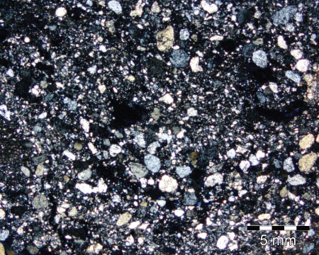 Core photo, mostly subround to subangular detrital quartz grains with minor clay.
