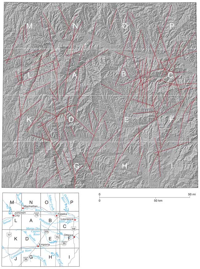 Lineaments overlain on shaded-relief map.