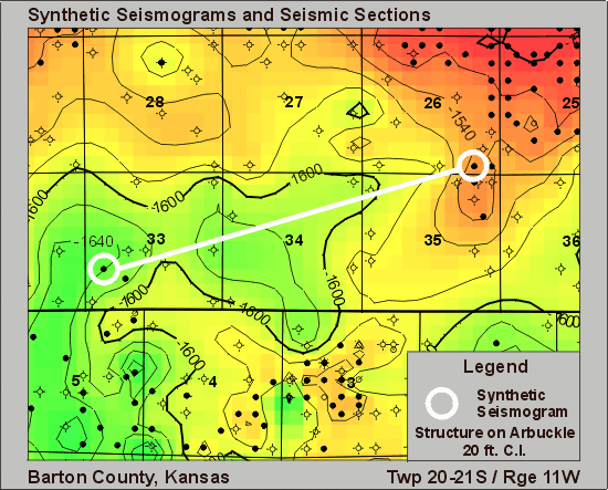 map showing wells with synthetic seismograms