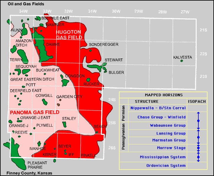 map of Finney oil and gas fields