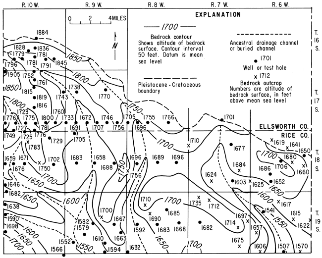 Channels run mostly north-south from southern Ellsworth to northern Rice County.