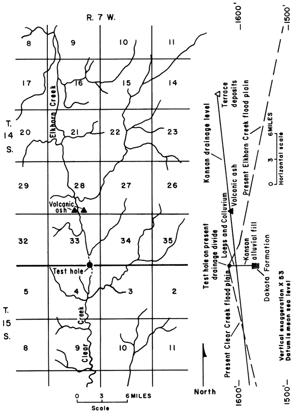 Map and cross section show changes in slope that facilitated creek capture.