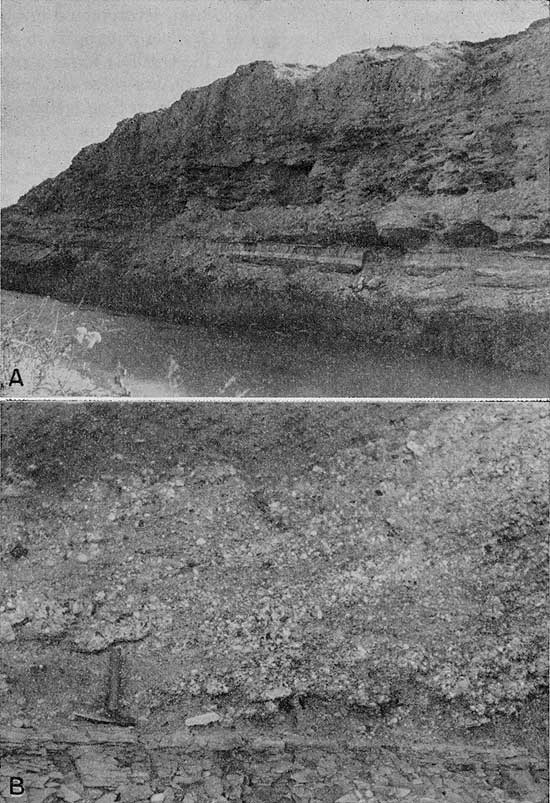 Two black and white photos showing contact of the Ogallala and Niobrara, bottom is closeup.