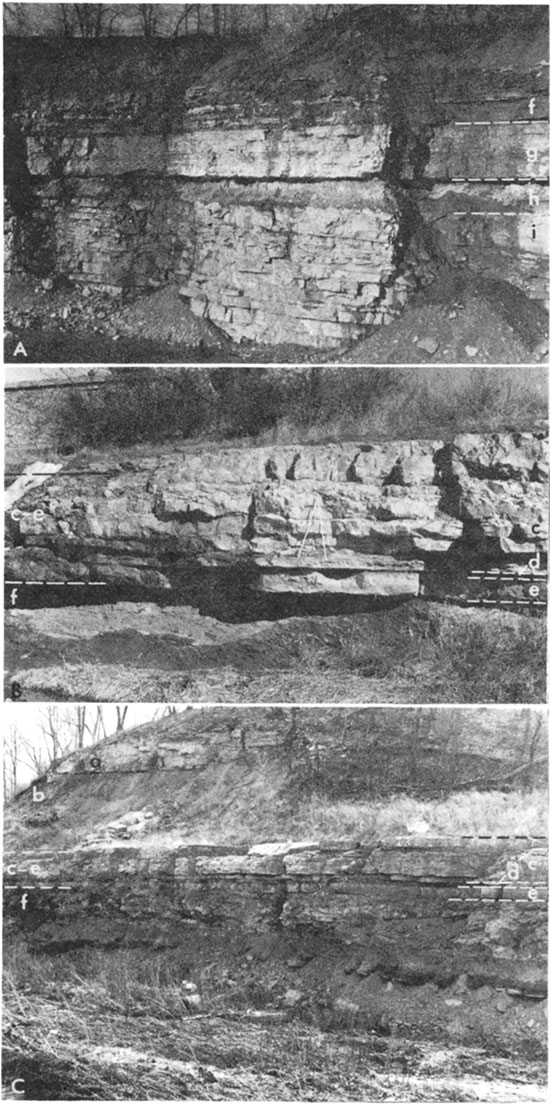 Three black and white photos of rock outcrops.