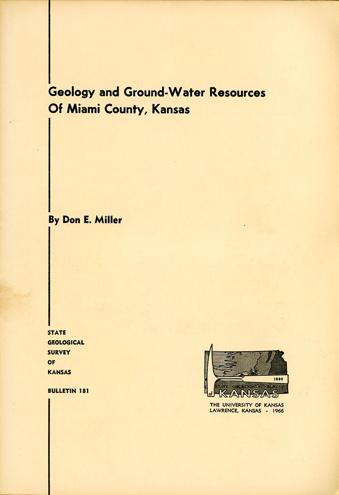 Cover of the book; beige paper with black text; small logo of Kansas outline with rock pick.