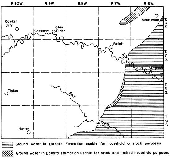 Water from Dakota Fm is too mineralized in all but eastern and southeastern parts of county.