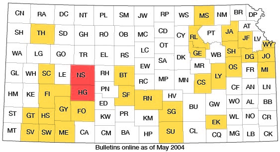 Index map of Kansas showing Meade and other bulletins online