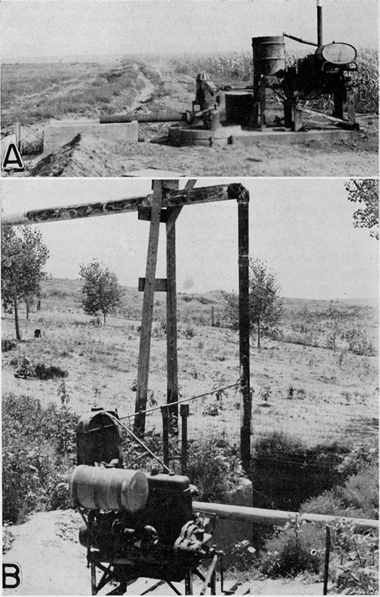 Two black and white photos of irrigation wells in Thomas county.