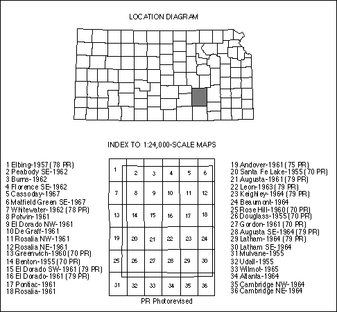 Figure 1: Location map for Butler County and associated 1:24000 scale 