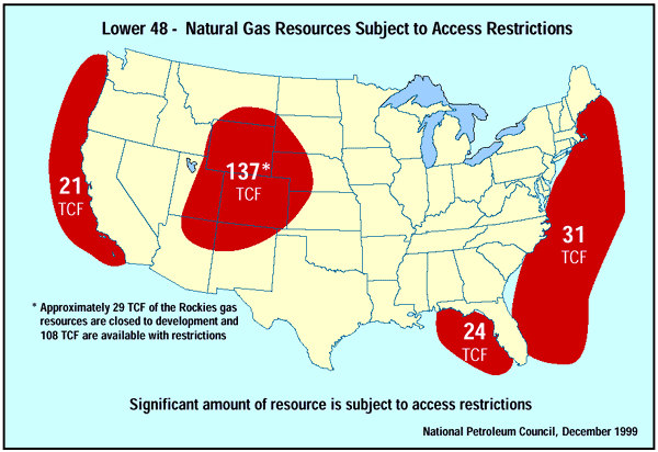 map showing location of gas resrves that can not be used because of access restrictions