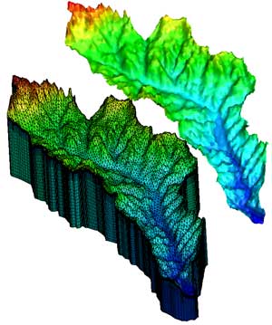 Example 3-D images from river basin modeling.