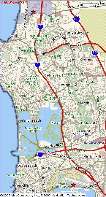 map showing route from San Diego Airport to UCSD