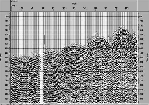 Display of gathered seismic data.