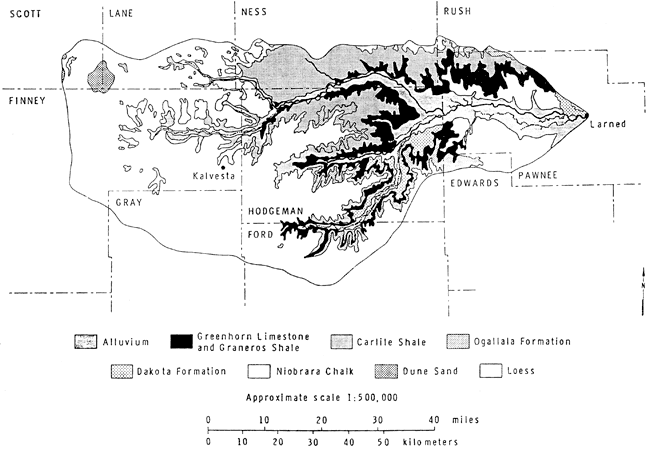 Simplified geologic map of Pawnee Watershed.