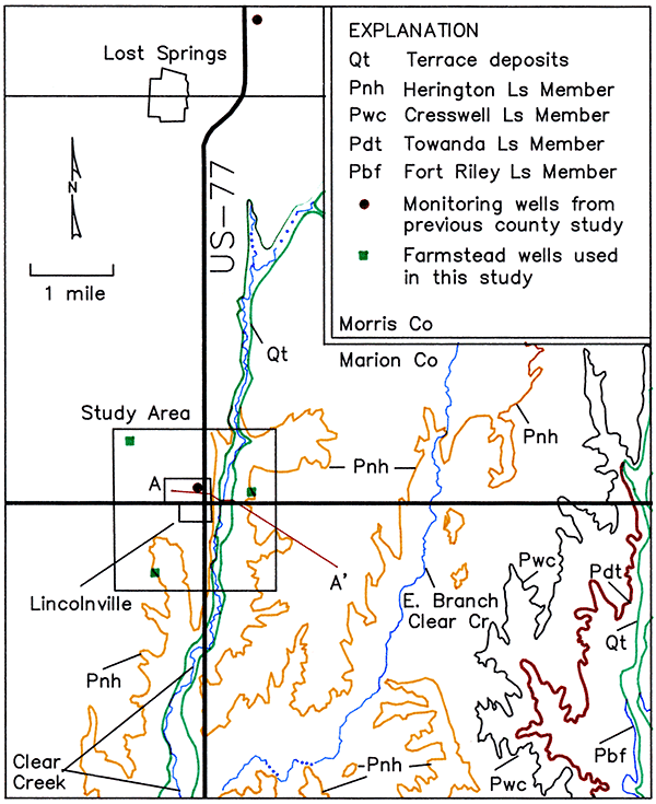Geologic map of northeast Marion County.