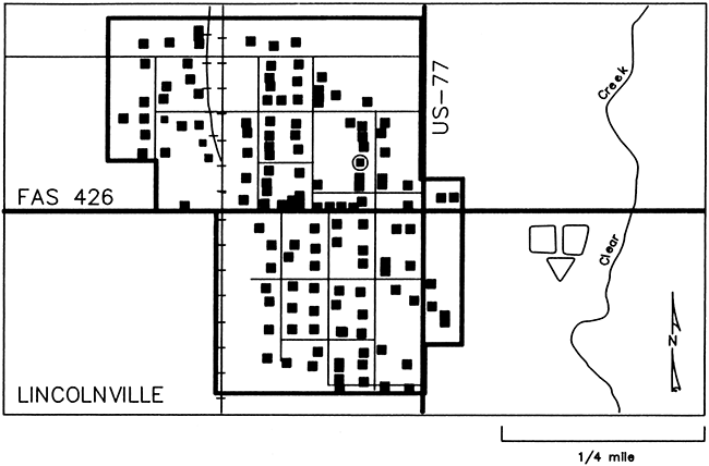Map of Lincolnville, Kansas showing cultural features.