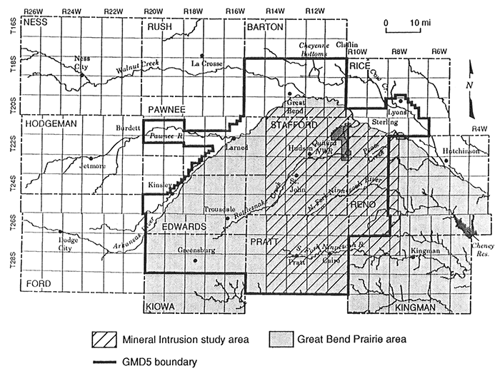 Major features in the region of Big Bend Groundwater Management District (GMD5) and location of the study area.