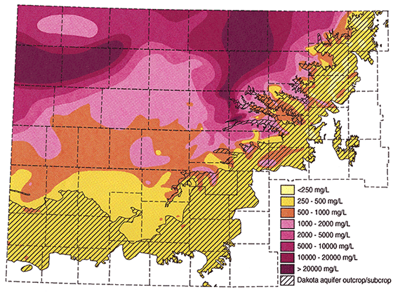 Total dissolved solids map for Dakota aquifer.