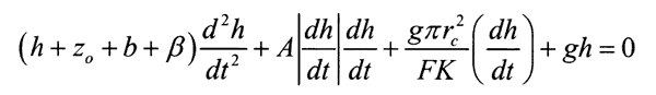 Equation described in text relating height, change in height over time, and hydraulic conductivity.