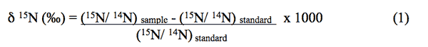 equation calc. delta 15N based on 15N and 14N