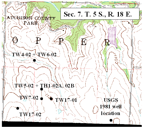 Scanned part of topo map, test holes primarily in southwest corner of the section.