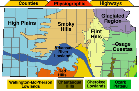 physiographic map of Kansas--click to view photos