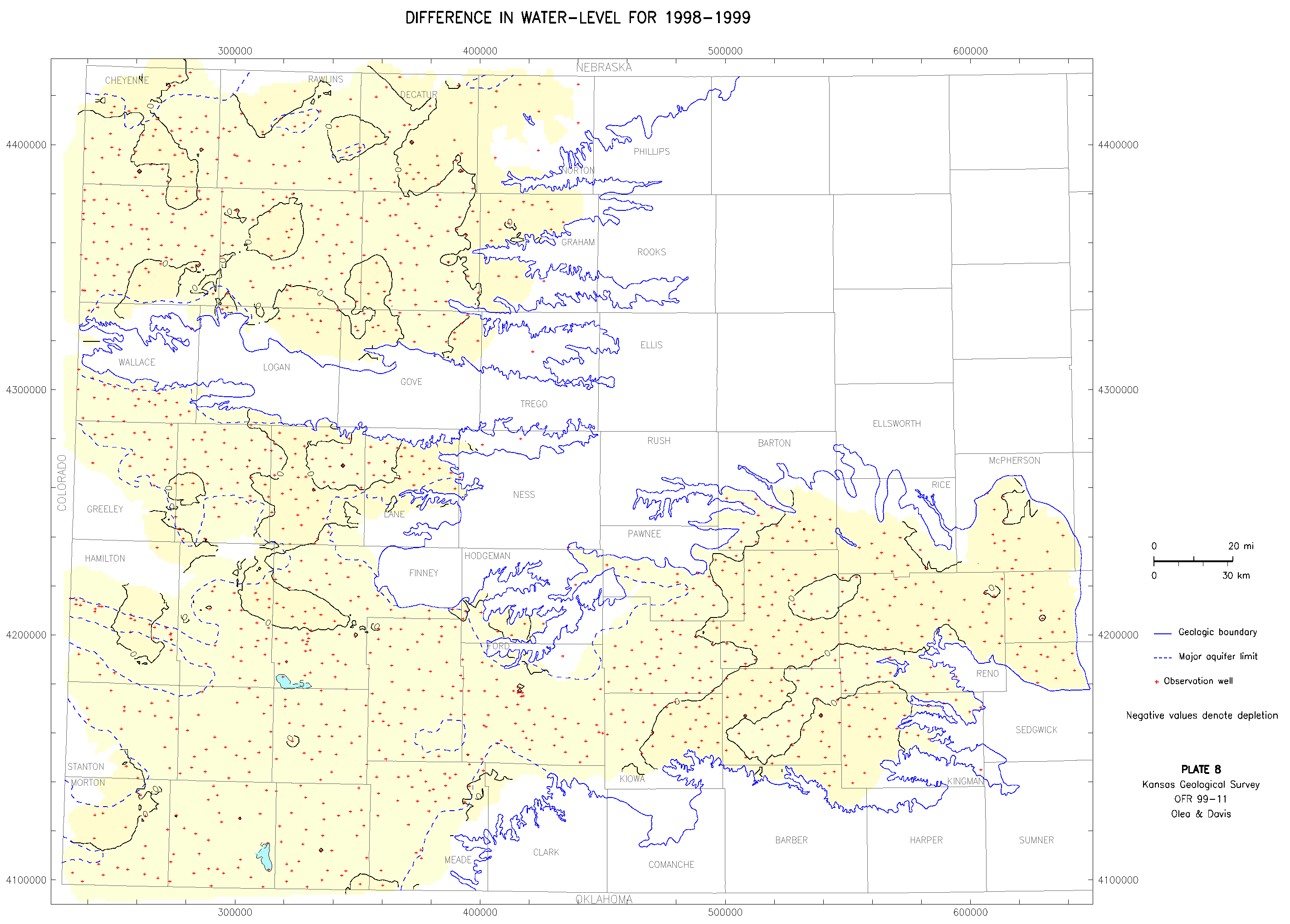 Difference in Water Level, 1998-1999