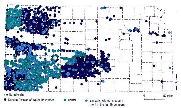 map of Kansas showing annually measured wells