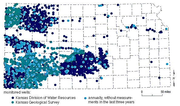 map of Kansas showing annually measured wells