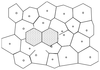 diagram of irregular polygons, showing gap in network