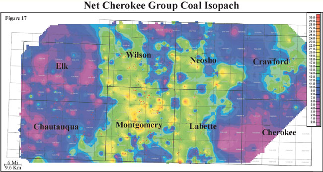 color isopach map of Net Coal Thickness
