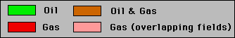 oil=green, gas=red, oil and gas=brown