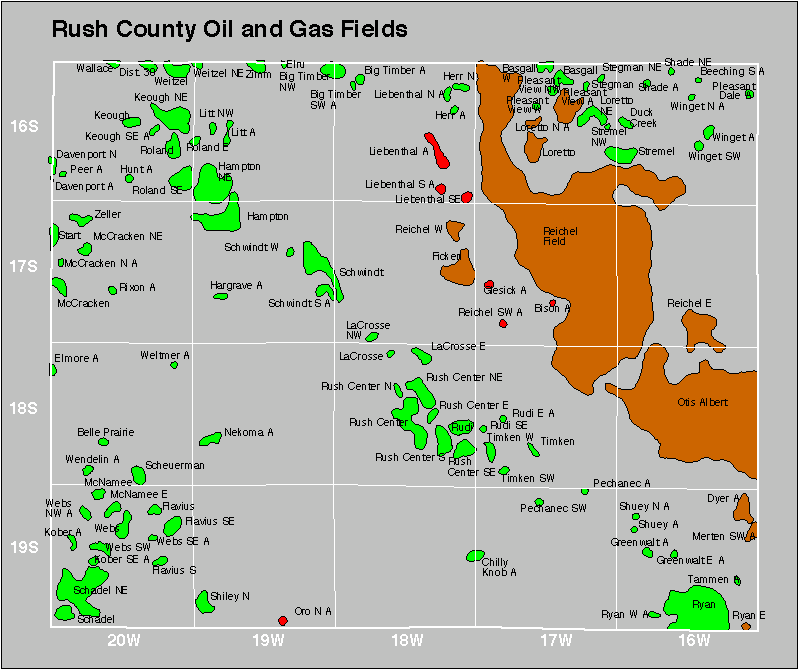 Rush County oil and gas map
