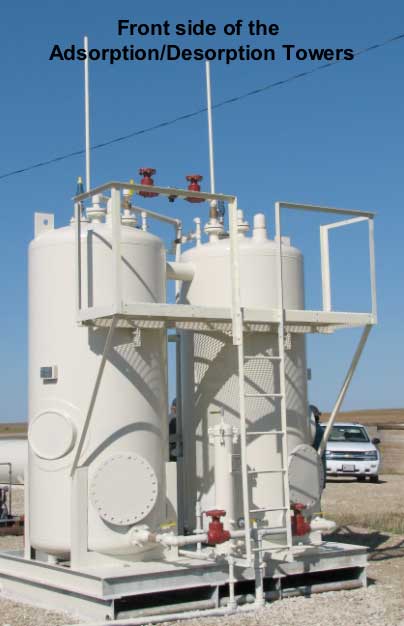 Front side of the adsorption/desorption towers; filled with activated carbon that absorbs methane.