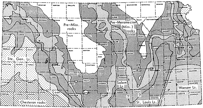 Map of Kansas showing Mississippian strata.