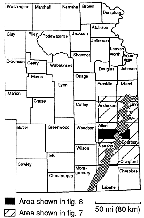 Groups from top, Wabaunsee, Shawnee, Douglas, Lansing, Kansas City, Pleasanton, Marmaton, and Cherokee.