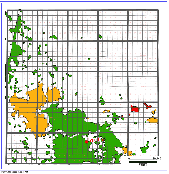 map of Russell County; type log is in far south-central part of county