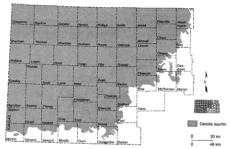 Dakota is present in most of the western two-thirds of Kansas