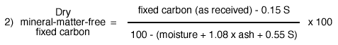 equation to calculate Dry mineral-matter-free fixed carbon