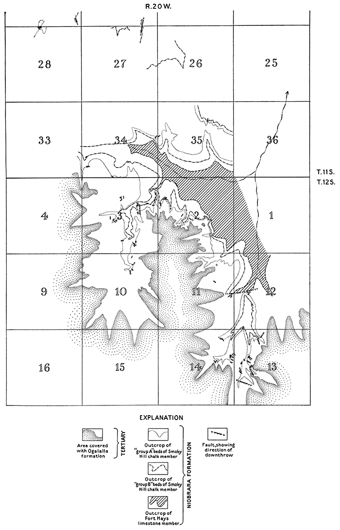 Map of a faulted area in northwestern Ellis County.
