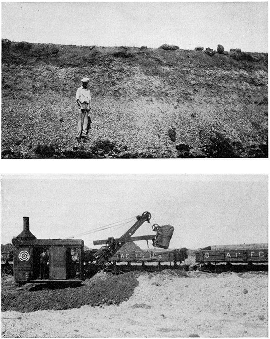 Two black and white photos; top is gravel pit 3 miles northeast of Silverdale; bottom is loading gravel from pit 3 miles northeast of Silverdale.