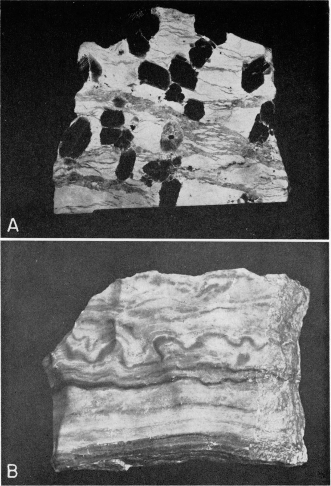 Two black and white photos; Special features in gypsum near Solomon mine.