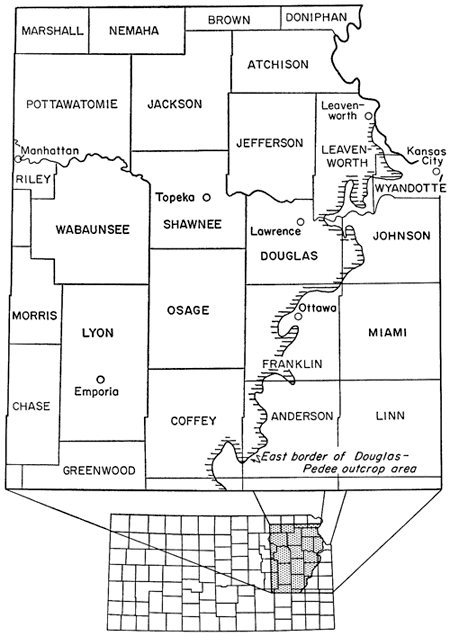 Map showing outcrop path in northeast Kansas.